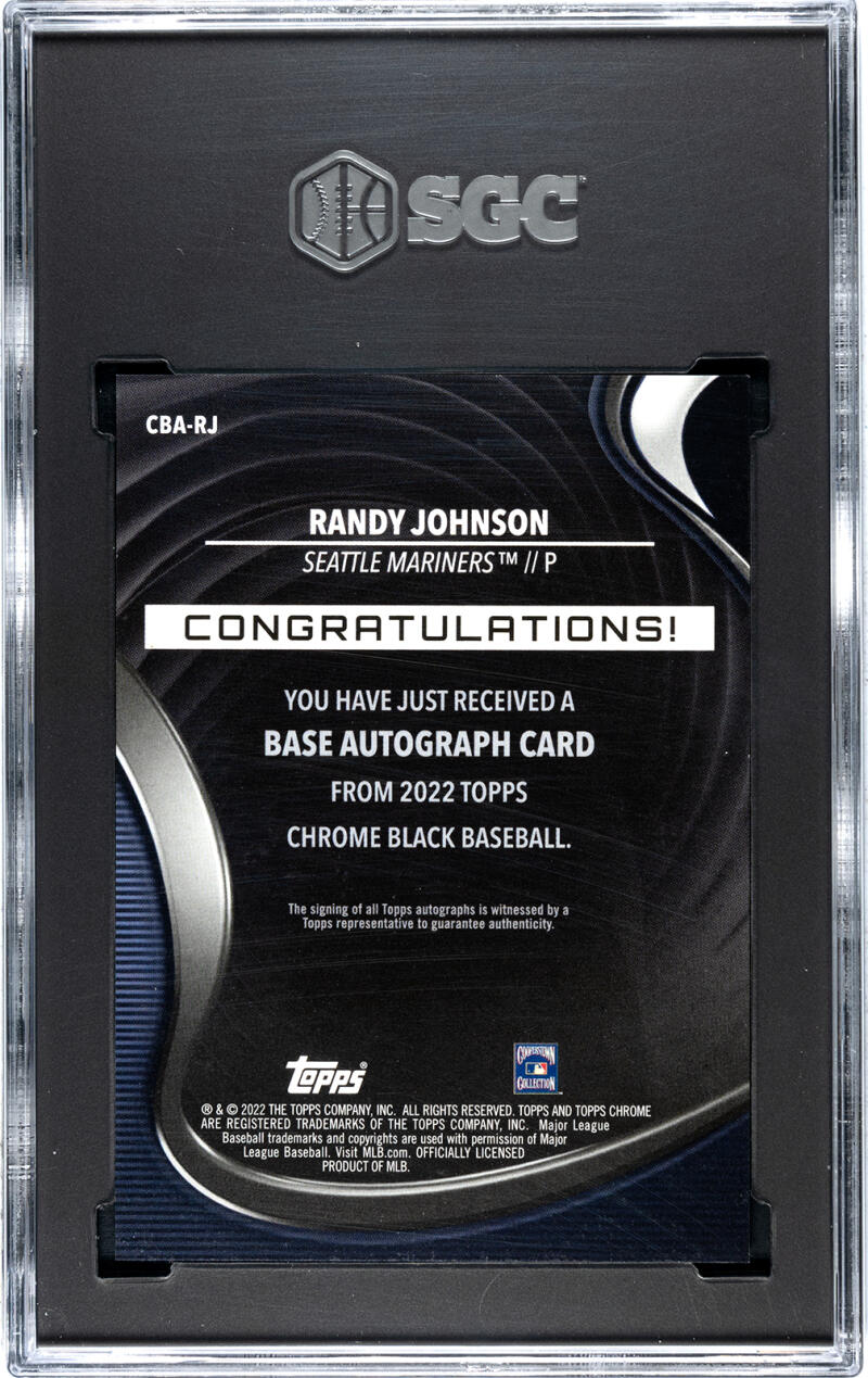 2022 Topps Chrome Black #CBA-RJ Randy Johnson SGC 10 Gem Auto Seattle Mariners Baseball Card