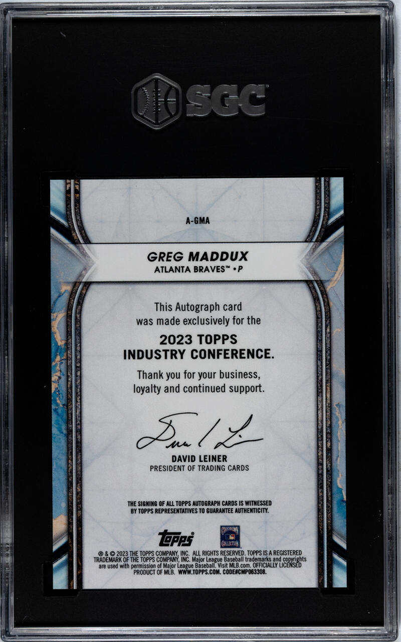 2023 Topps Industry Conference #A-GMA Greg Maddux SGC 10 Gem Auto 5/5 Atlanta Braves Baseball Card 